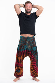 Tie Dye Cotton Men Harem Pants in Blue Brown