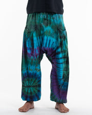 Tie Dye Cotton Men Harem Pants in Blue Green