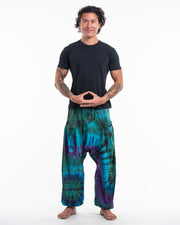 Tie Dye Cotton Men Harem Pants in Blue Green