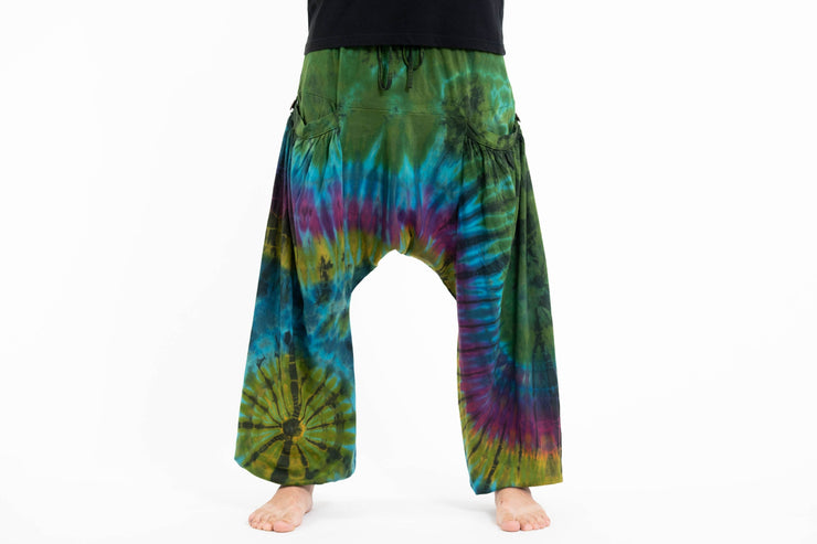 Tie Dye Cotton Men Harem Pants in Green Blue