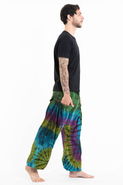 Tie Dye Cotton Men Harem Pants in Green Blue