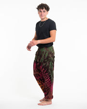 Tie Dye Cotton Men Harem Pants in Green Magenta