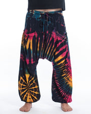 Tie Dye Cotton Men Harem Pants in Navy Rainbow