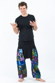 Tie Dye Cotton Men Harem Pants in Patchwork Black