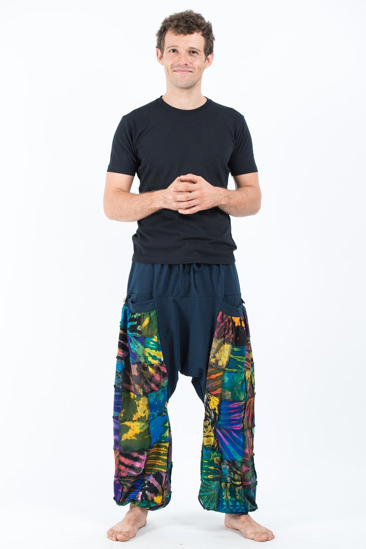 Tie Dye Cotton Men Harem Pants in Patchwork Blue