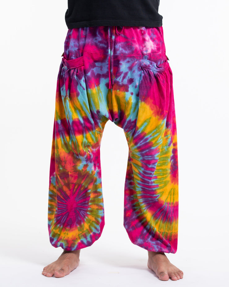 Tie Dye Cotton Men Harem Pants in Pink