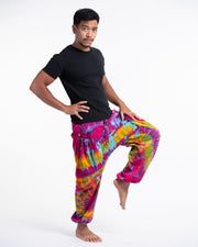 Tie Dye Cotton Men Harem Pants in Pink