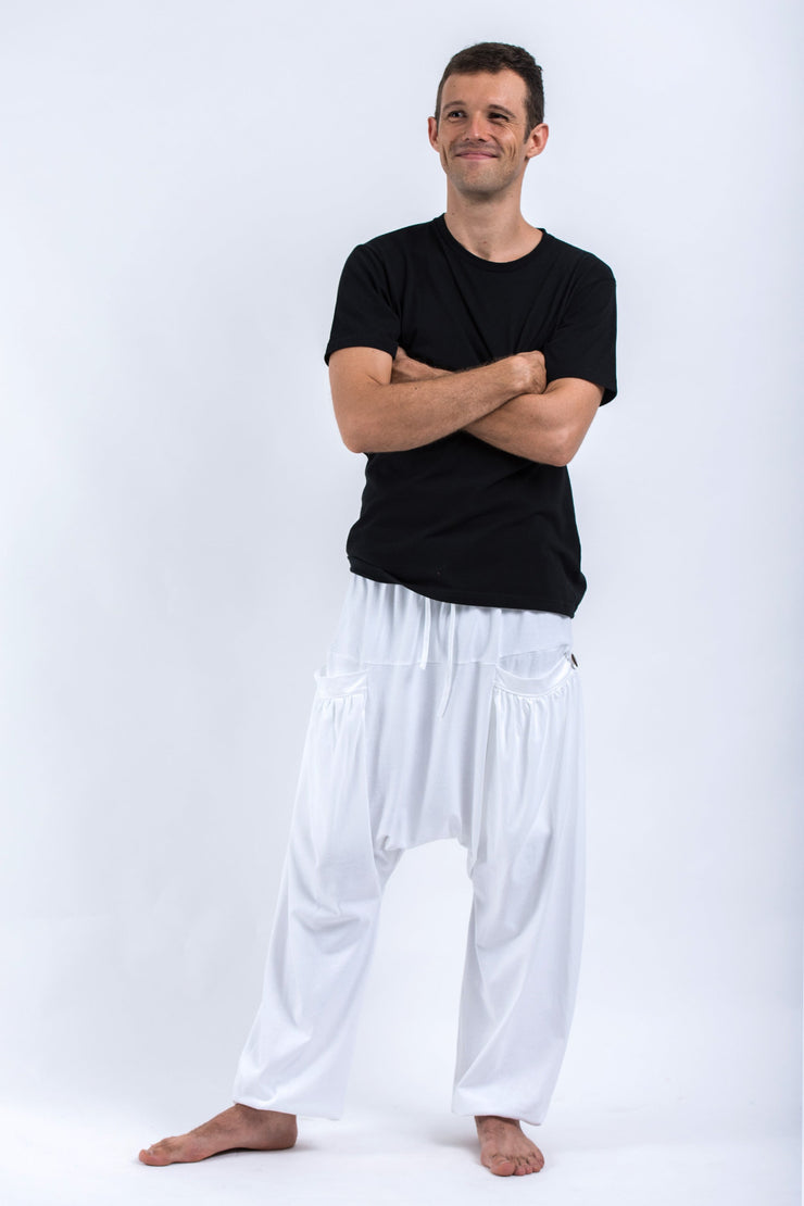 Cotton Men Harem Pants in Solid White