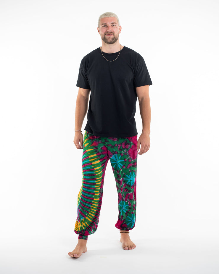 Tie Dye Cotton Men Harem Pants in Green