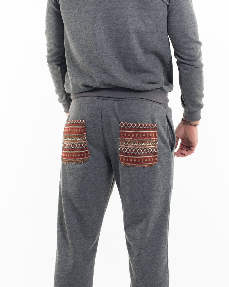 Men's Terry Pants with Tribal Pockets in Black (Size M - XL)