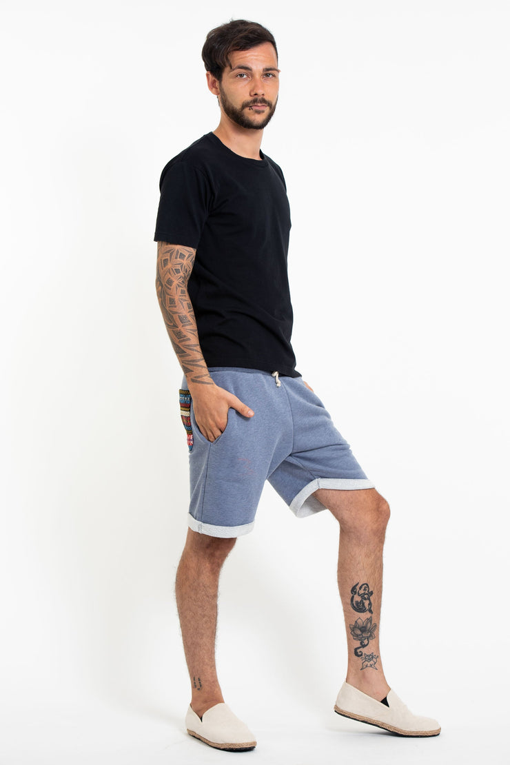 Men's Terry Shorts with Aztec Pockets in Light Blue