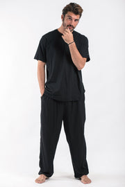 Solid Color Drawstring Men's Yoga Massage Pants in Black