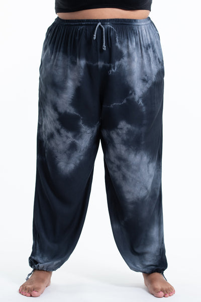 Plus Size Tie Dye Drawstring Men's Yoga Massage Pants in Black