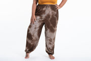 Plus Size Tie Dye Drawstring Men's Yoga Massage Pants in Brown