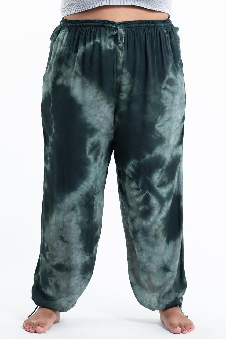 Plus Size Tie Dye Drawstring Men's Yoga Massage Pants in Dark Teal