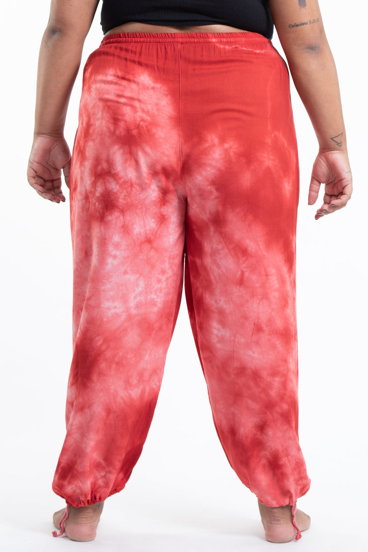 Plus Size Tie Dye Drawstring Men's Yoga Massage Pants in Red