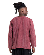 Unisex Woven Cotton Shirt with Tribal Pocket in Red