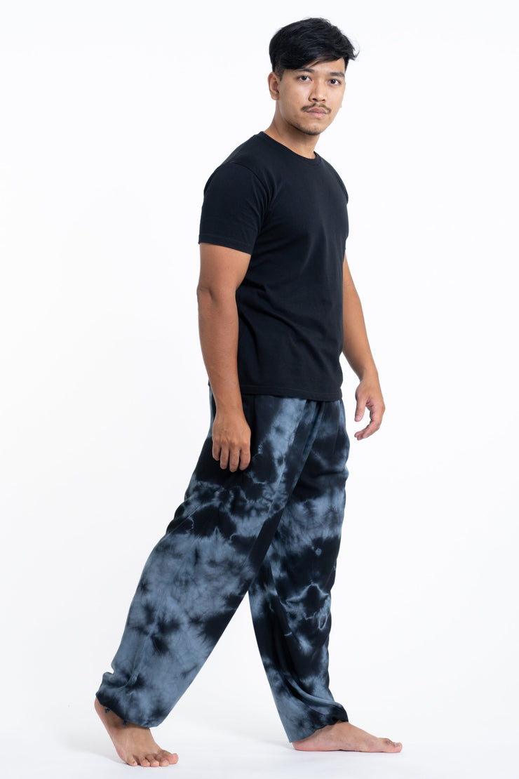 Tie Dye Drawstring Men's Yoga Massage Pants in Black