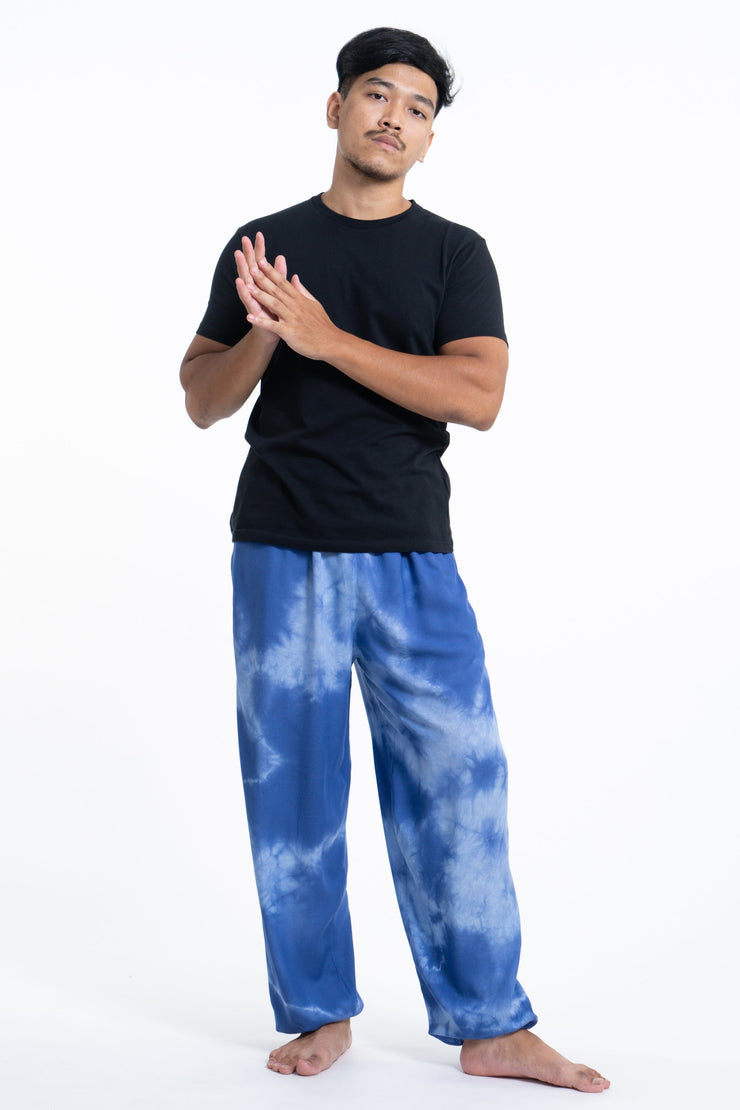 Tie Dye Drawstring Men's Yoga Massage Pants in Blue