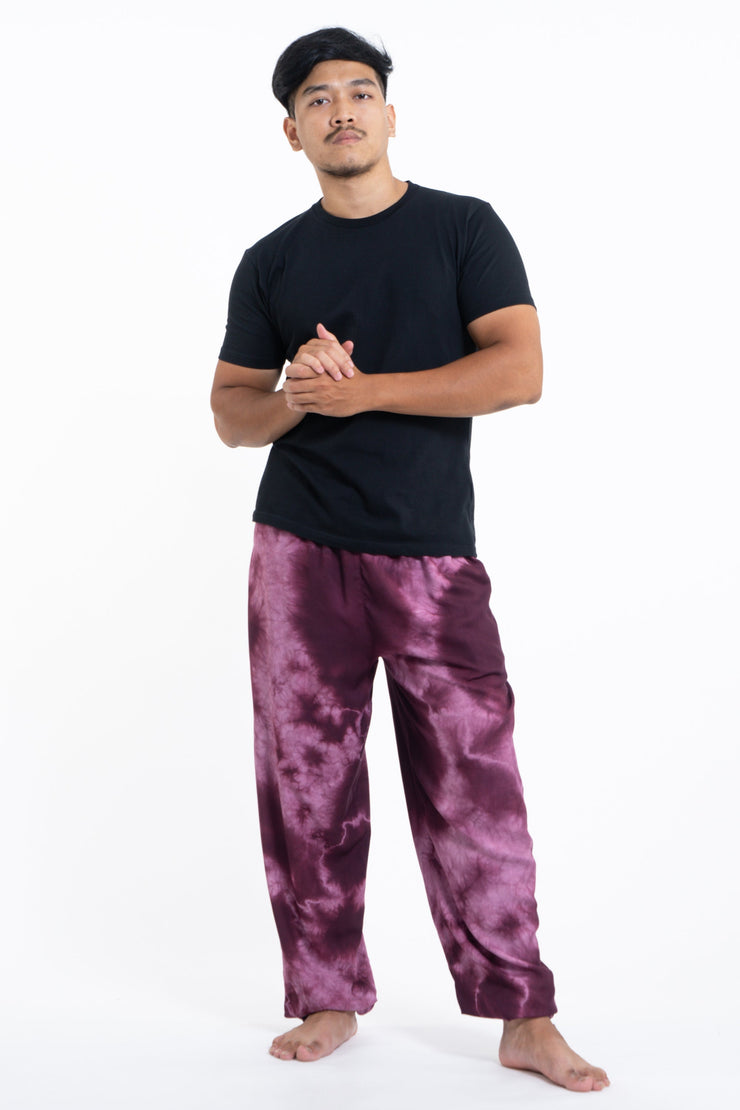 Tie Dye Drawstring Men's Yoga Massage Pants in Dark Purple