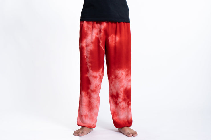 Tie Dye Drawstring Men's Yoga Massage Pants in Red