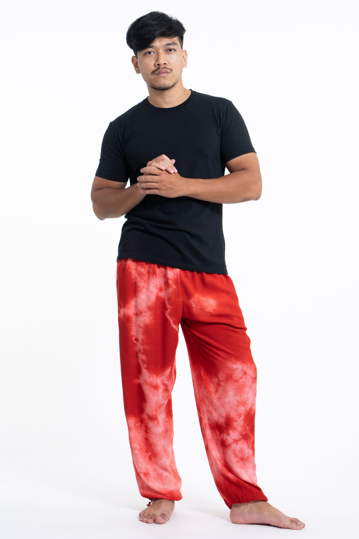 Tie Dye Drawstring Men's Yoga Massage Pants in Red