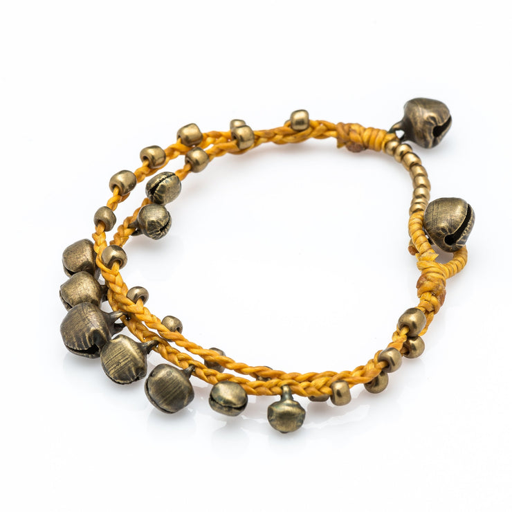 Brass Bell Waxed Cotton Bracelets in Gold