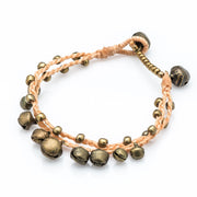 Brass Bell Waxed Cotton Bracelets in Tan