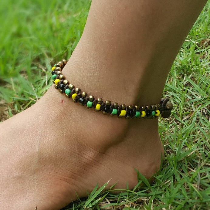 Hand Made Fair Trade Anklet Double Strand Brass Beads Multi