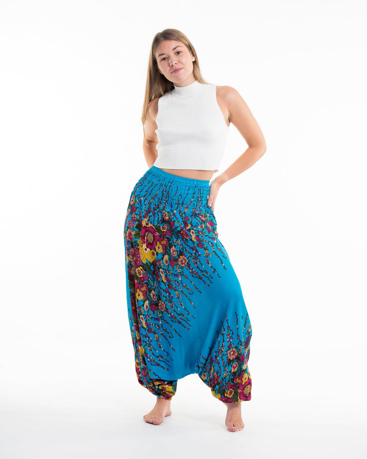 Floral 2-in-1 Jumpsuit Harem Pants in Ocean Blue