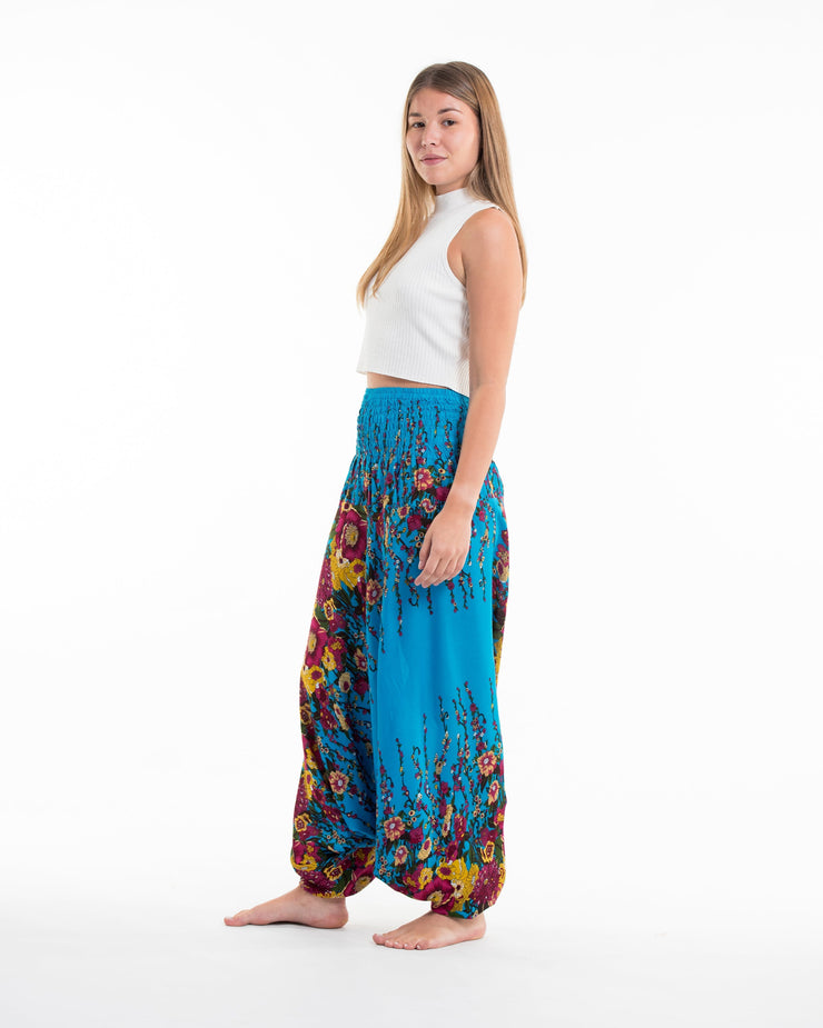 Floral 2-in-1 Jumpsuit Harem Pants in Ocean Blue