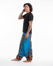 Floral Drop Crotch Men's Harem Pants in Ocean Blue