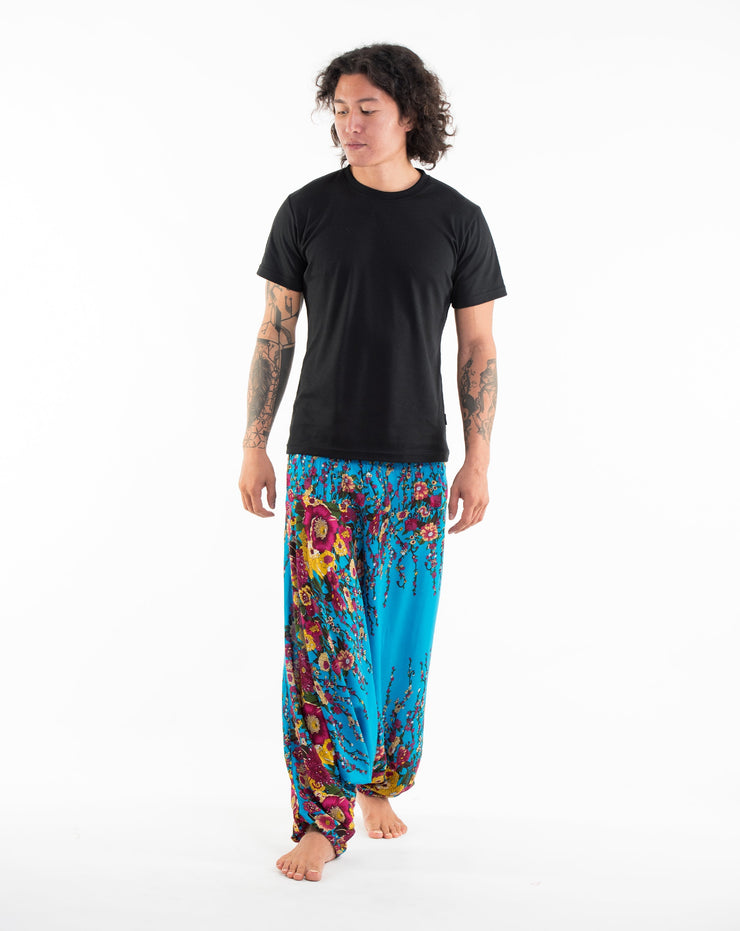 Floral Drop Crotch Men's Harem Pants in Ocean Blue