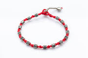 Hand Made Fair Trade Anklet Waxed Cotton Silver Beads Red