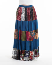 Patchwork Long Skirt in Aqua Blue