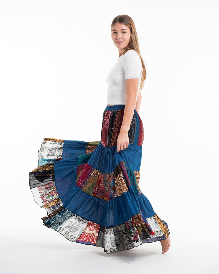 Patchwork Long Skirt in Aqua Blue