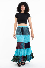 Patchwork Long Skirt in Blue