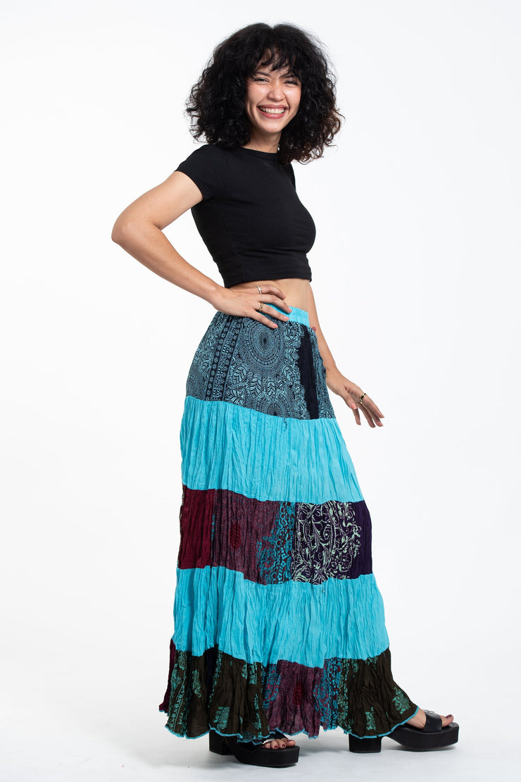 Patchwork Long Skirt in Blue