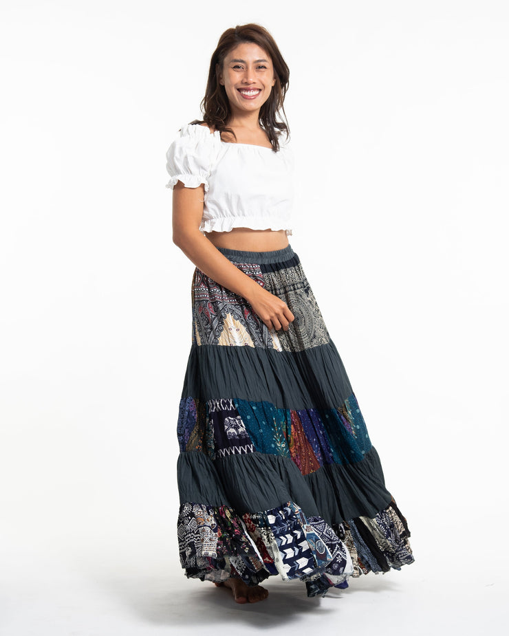 Patchwork Long Skirt in Dark Gray