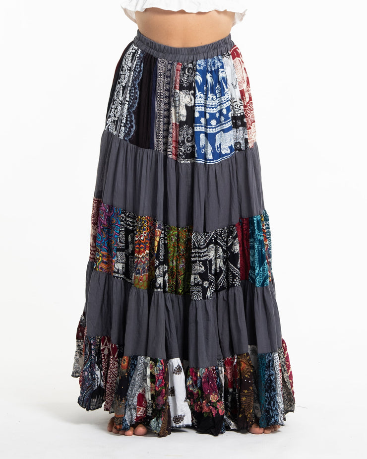 Patchwork Long Skirt in Gray