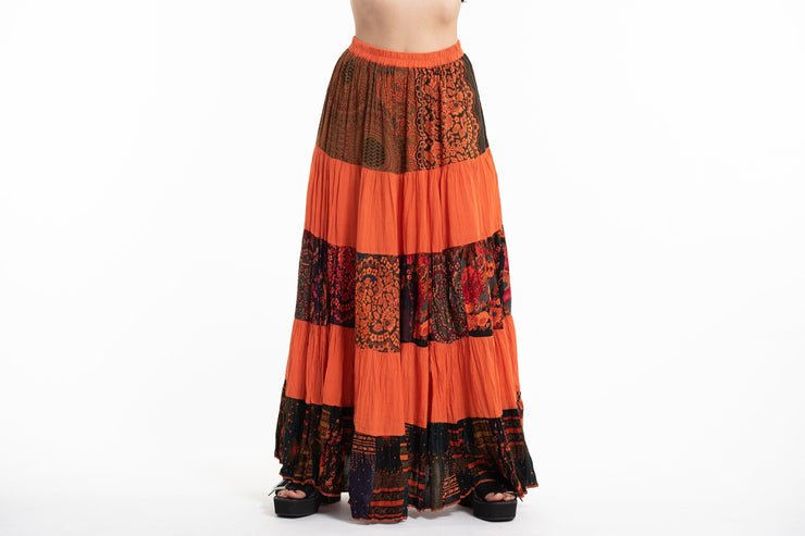 Patchwork Long Skirt in Bright Orange