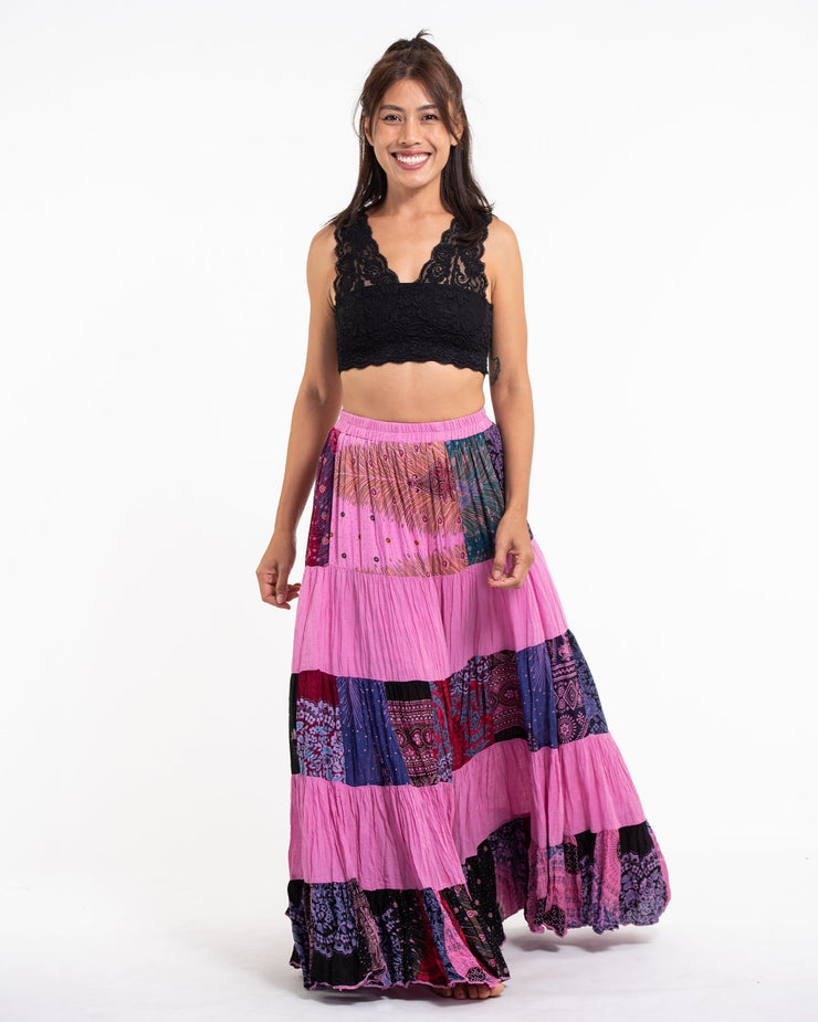 Patchwork Long Skirt in Pink