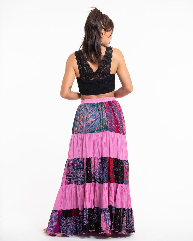 Patchwork Long Skirt in Pink