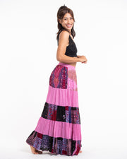 Patchwork Long Skirt in Pink