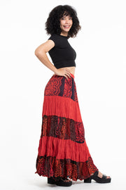 Patchwork Long Skirt in Red