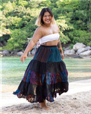 Plus Size Patchwork Long Skirt in Black