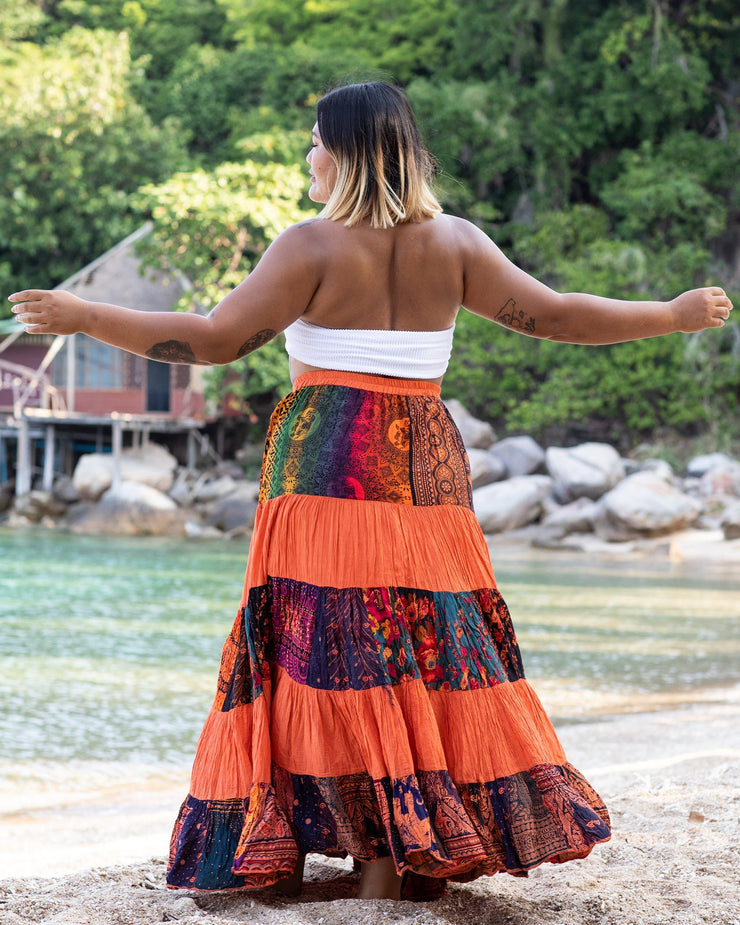 Plus Size Patchwork Long Skirt in Bright Orange