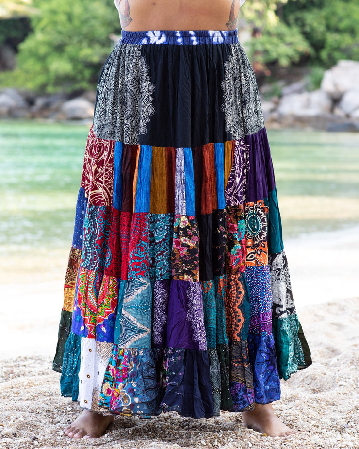 Plus Size Patchwork Long Skirt in Multi Prints