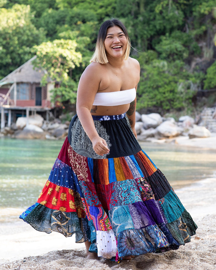 Plus Size Patchwork Long Skirt in Multi Prints