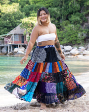 Plus Size Patchwork Long Skirt in Multi Prints